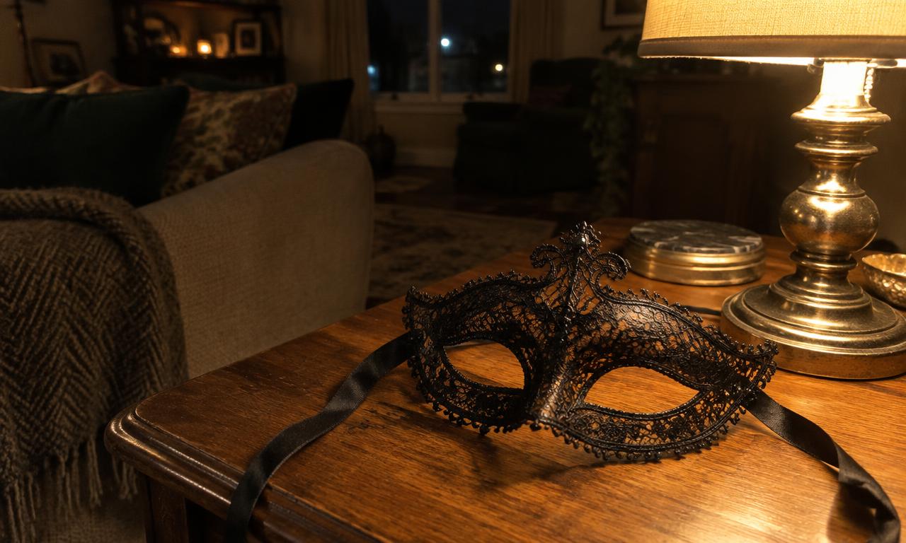 Un masque de dentelle posé sur une console, comme une soirée qui attend son heure.